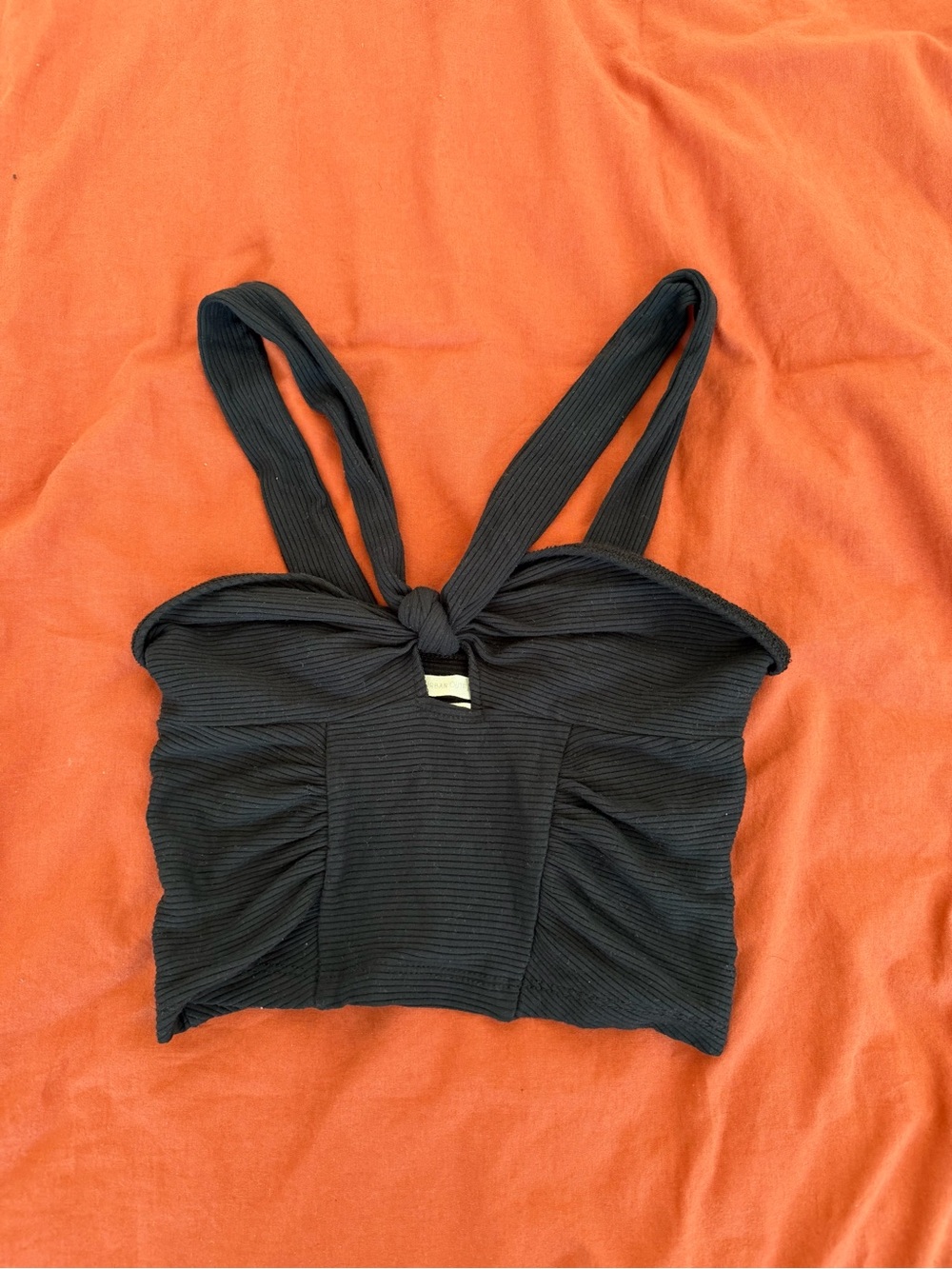 Urban Outfitters Black Ribbed Knot-Front Crop Top